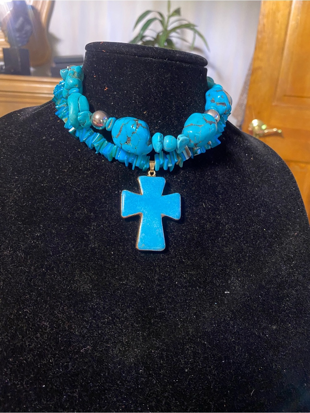 Turquoise Cross Statement Necklace - Women Jewelry